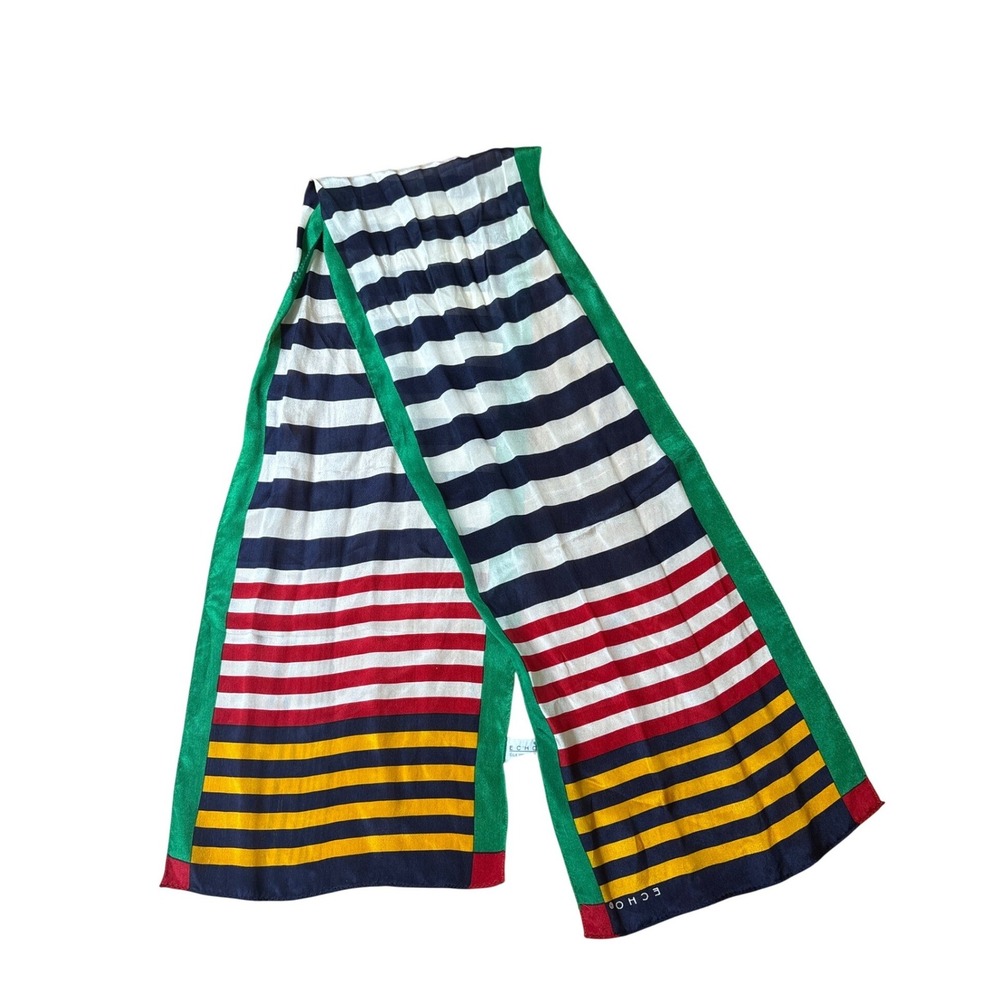 Echo Scarf Women Multi Color Striped Silk Vintage Style Long Rectangle SIZE OS